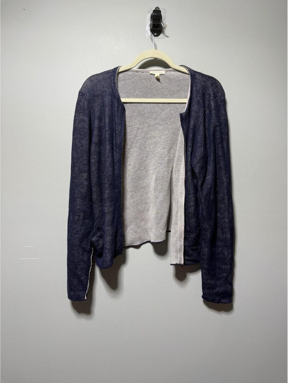 Eileen Fisher Organic Linen Blend Cardigan Navy M Minimalist